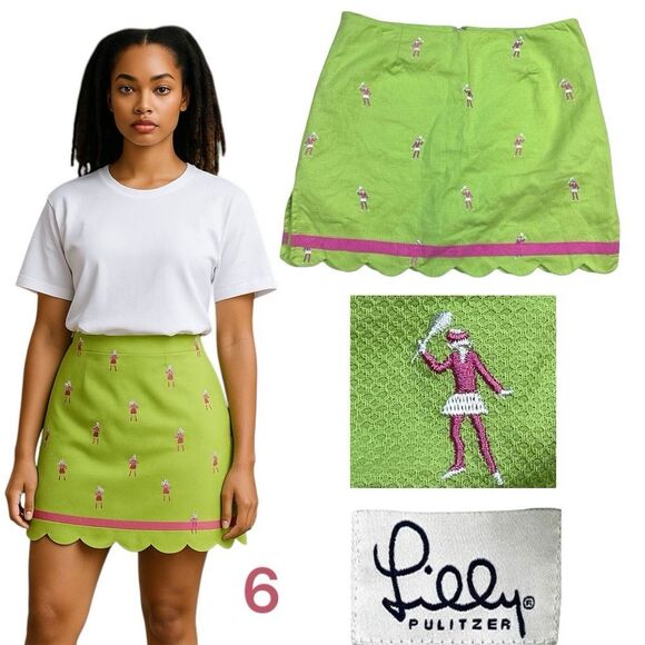 Lilly Pulitzer Skort Women 6 Green Mini Back Zipper Embroidered Tennis Sports - Picture 1 of 10
